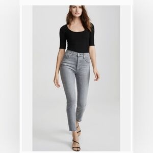 Agolde Nico High Rise Slim Raw Hem Distressed Button Fly Jeans